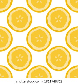 Seamless Pattern With Banana Slice. Vector Fruit. Healthy Natural Food. Organic, Eco. Drawn By Hands. Printing On Fabric, Wallpaper, Textiles.