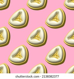 Patrón sin foco de rodajas de plátano con efecto 3d sobre el fondo rosado. Adulto a la fruta. Diseño para tela, fondos, papel de envoltura
