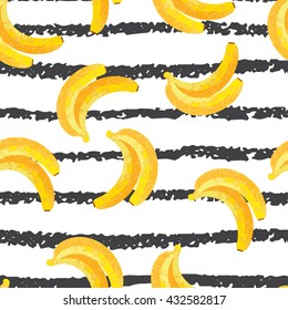 Seamless pattern with  banana and stripes . Bright cute background for your design. Vector illustration.