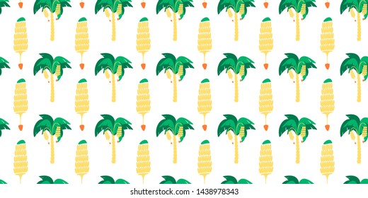 Seamless pattern. Banana trees and banana bunches on a white background. Vector.
