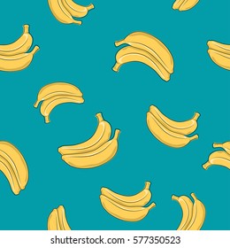 Seamless Pattern of Banana ,Tropical Fruit on Azure Background, Vector Illustration 