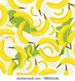 Seamless pattern with Banana, tropical leaves, vector.