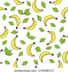Patrón sin foco con banana. Ilustración vectorial con un plátano sobre fondo blanco. Diseño de papel de embalaje, tejidos, ropa, postales, Papel tapiz. Estilo Doodle. Patrón de fruta.