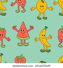 seamless pattern with banana, watermelon, lemon, strawberry
