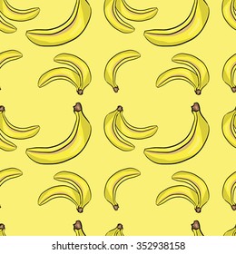 Seamless pattern with banana. Yellow background