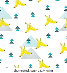 seamless pattern with bananas and blue triangles vector - summer theme
