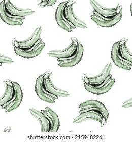 Seamless pattern with bananas. Bundles of bananas in a chaotic manner. Fashion watercolor mint print.