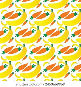 The seamless pattern of bananas and carrots is ideal for background design, children's book design or product packaging design.