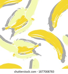 Patrón sin foco con frutos de banana aislados en blanco. Material vectorial moderno Ilustración de los plátanos tropicales exóticos. Para embalajes de regalo, textiles, papel pintado, lavado, luces de página web, relleno