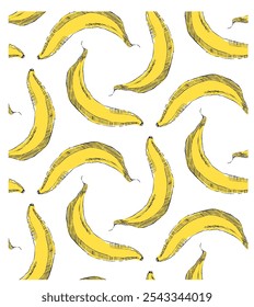 Patrón sin fisuras con plátanos en gráfico para Anuncios, tarjetas, volantes, Fondos de pantalla de redes sociales, etc. Ilustración vectorial
