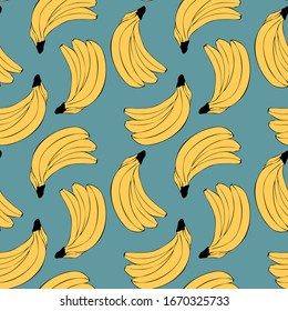 Seamless pattern  with bananas. Linear doodle drawing of fruit in minimalism style. Modern summer print. Yellow fruit