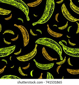 Seamless pattern with bananas on a black background. Vector illustration EPS and swatch for fabric or wrapping