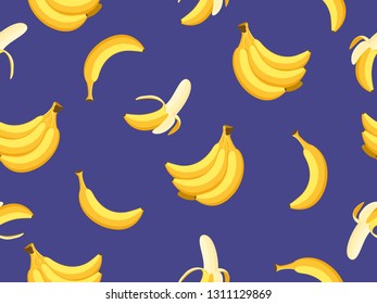 Seamless pattern of bananas on blue backgrounds -  Vector illustration