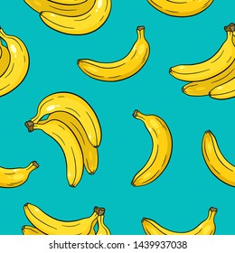 Seamless pattern with bananas on blue background.