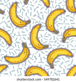 Seamless pattern with bananas on a brush stroke background. Vector illustration. memphis pattern
