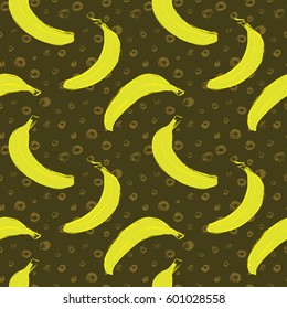 Seamless pattern with bananas on dotted grunge background. Vector illustration