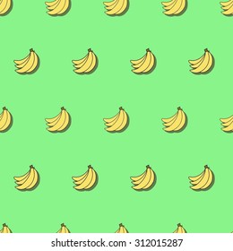 Seamless pattern with bananas on green background. Can be used for wallpaper, pattern fills, greeting cards, webpage backgrounds, wrapping paper, scrap booking or fabric. Vector illustration. EPS 10.
