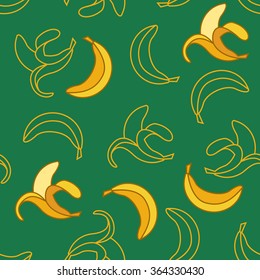 Seamless pattern of bananas on green background