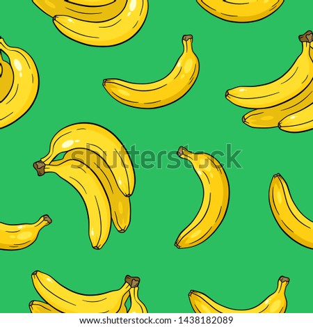 Seamless pattern with bananas on green background.