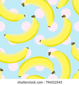 Seamless pattern with bananas on pastel color background with circles