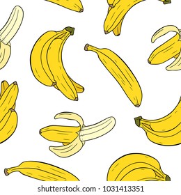 Seamless pattern with bananas on white background.