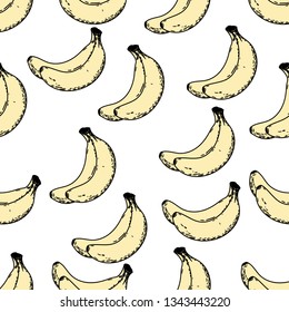 Seamless pattern of bananas on white background.