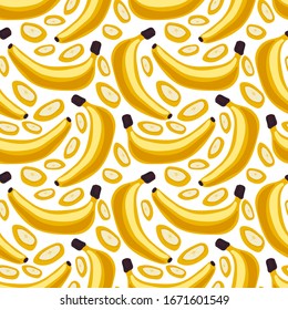 seamless pattern with bananas on a white background in cartoon style. decor for fabric and packaging paper