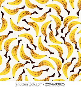 Patrón sin foco con plátanos sobre fondo blanco. Fondo natural. Patrón vector dibujado a mano. Impresión veraniega de frutas. Perfecto para fondos de pantalla, fondos de páginas web, texturas superficiales, textiles.