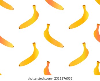 Patrón sin foco con plátanos sobre fondo blanco. Patrón de frutas de verano con bananas gradientes. Diseño para afiches, papel de envoltura y papel tapiz. Ilustración del vector
