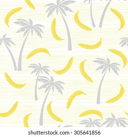 Seamless pattern with bananas and palm trees. Abstract summer background.