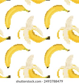 Seamless pattern of bananas in peel and bananas without peel. Ideal for digital design, textiles and wallpaper.
