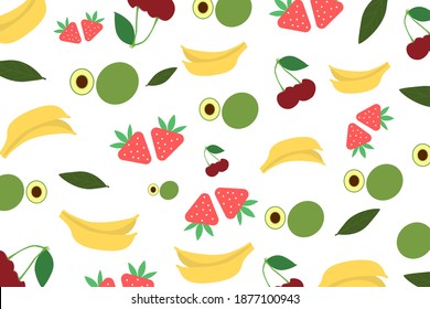 seamless pattern with bananas, strawberries, mango vector design for backgrounds, banners, posters and gift wrapping illustration.