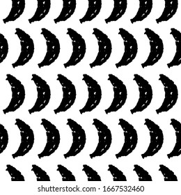 seamless pattern bananas stylized silhouette, texture grunge crayons ink black isolated on White background. Can be used for greeting card scandinavian design, Gift wrap, fabrics, wallpapers. Vector