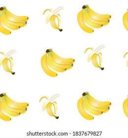 Nahtloses Bananenmuster. Vektorgrafik einzeln auf weißem Hintergrund. Textur für Gewebe, Textilien, Verpackungen, Website.