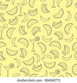 Seamless pattern with bananas and watermelon. Can be used for wallpaper, pattern fills, greeting cards, webpage backgrounds, wrapping paper, scrap booking or fabric. Vector illustration. EPS 10.