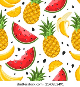 Seamless pattern with bananas, watermelon, pineapples. Seamless pattern. Perfect for kids fabric, textile, wrapping, summer background.

