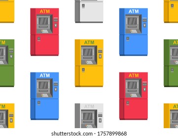Seamless pattern with bank ATM machines. isolated on white background
