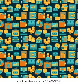Seamless pattern of banking icons.