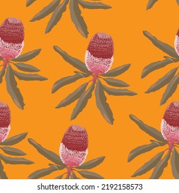 Seamless Pattern Of Banksia Australia Native Flower 