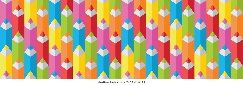 Seamless pattern or banner with colorful pencils. Vector illustration.