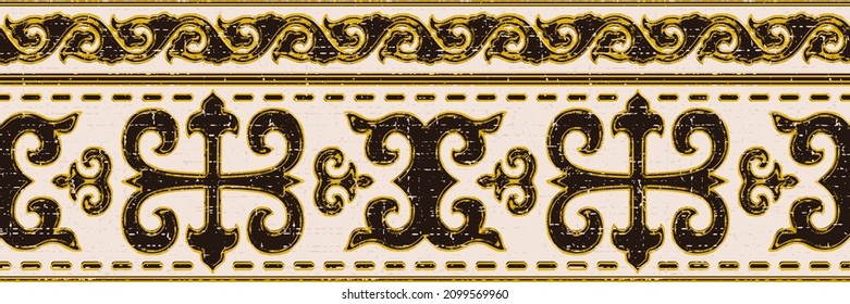 Seamless pattern, banner. Ethnic background on the theme of Turkic art, vector design.