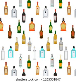 seamless pattern bar alcohol bottles. Isolated objects on a white background, Cocktail card, assortment of drinks.