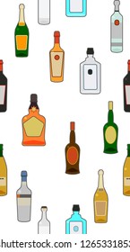 seamless pattern bar alcohol bottles. Isolated objects on a white background, Cocktail card, assortment of drinks.