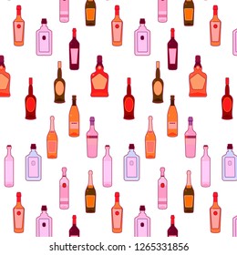 seamless pattern bar alcohol bottles. Isolated objects on a white background, Cocktail card, assortment of drinks.