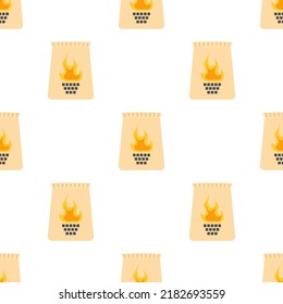 patrón transparente de bolsa de carbón a la parrilla aislada en fondo blanco, ilustración vectorial del paquete de papel con carbón a la parrilla en estilo plano