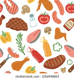 Seamless pattern of barbecue. Flat style. Vector illustration.