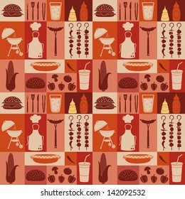 Seamless pattern of barbecue and picnic icons.