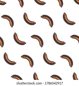 Seamless pattern barbeque BBQ hot tasty sausage for grill