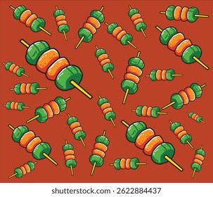 A seamless pattern of Barbeque skewer, perfect for kids' products, stationery, or digital wallpapers.