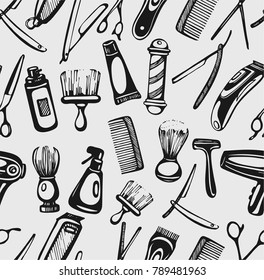 Seamless pattern with barber items